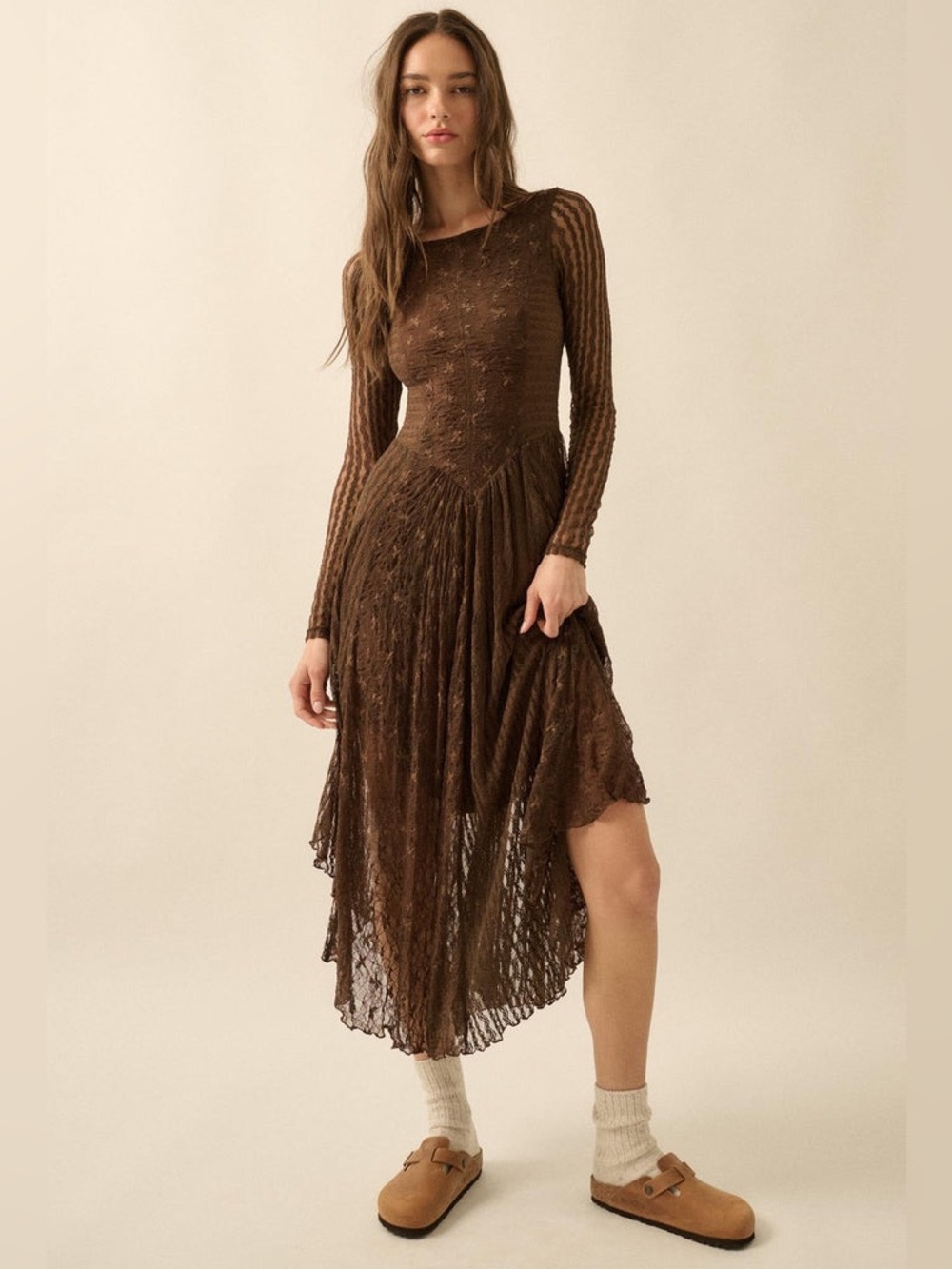 Promesa Divine Beauty Paneled Lace Handkerchief Midi Dress